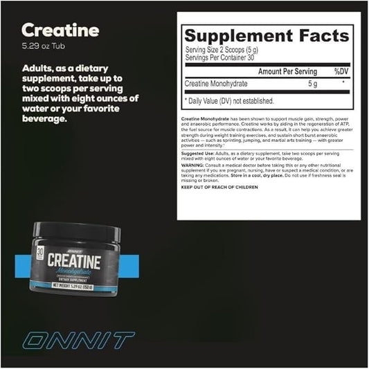 ONNIT Creatine Monohydrate Powder – 5g Premium Creatine for Muscle Strength, Power & Lean Mass, Supports Brain Health & Cellular Energy, Unflavored, 30 Servings, 5.29 oz (2-Pack)