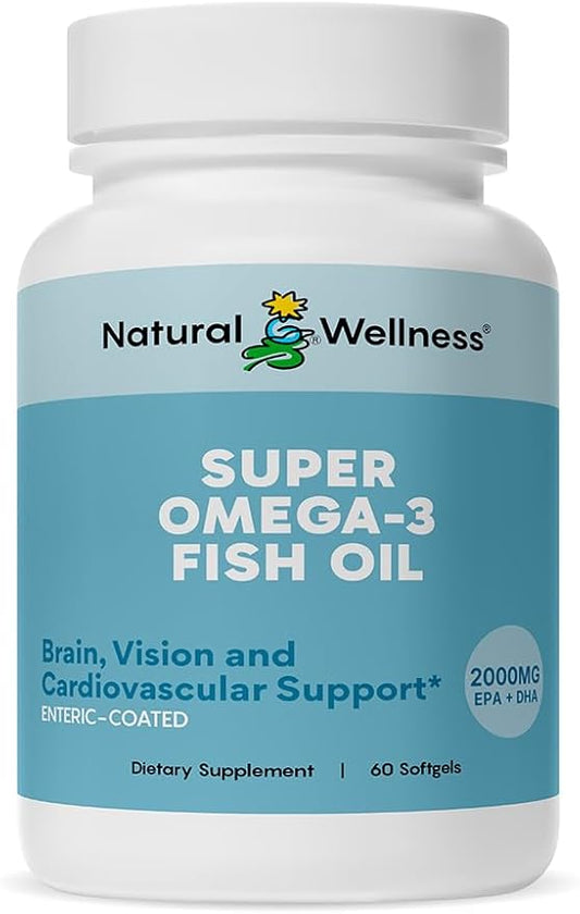 Natural Wellness Super Omega-3 Fish Oil – 600 mg EPA & 400 mg DHA for Heart, Brain, and Joint Health – 60 Enteric-Coated Softgels