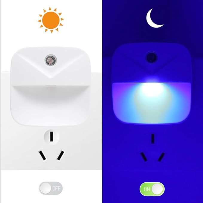 KINUR 6 Pack LED Blue Night Light Plug in, Dusk to Dawn Sensor Automatic on and Off, Energy efficient, Soft Glow nightlights for Kids, Nursery, Bedroom, Bathroom, Hallway, Stairs, Kitchen