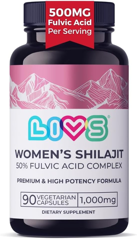 Women's Shilajit Fulvic Acid Capsules - Pure Himalayan Shilajit for Women | 1,000mg Himalayan Extract - 50% Fulvic Acid per Serving | Supports Hormonal Balance, Mood, Energy, & Vitality - 90 Ct