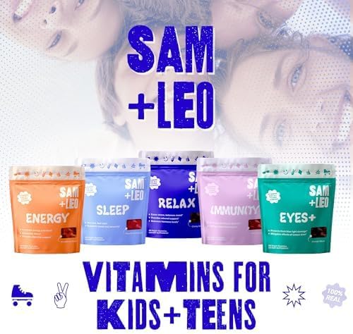 SAM+LEO Immunity Gummies for Kids & Teens - Elderberry, Echinacea + Vitamins C & D - Vegan Daily Immune Support - Berry Flavor - 60ct