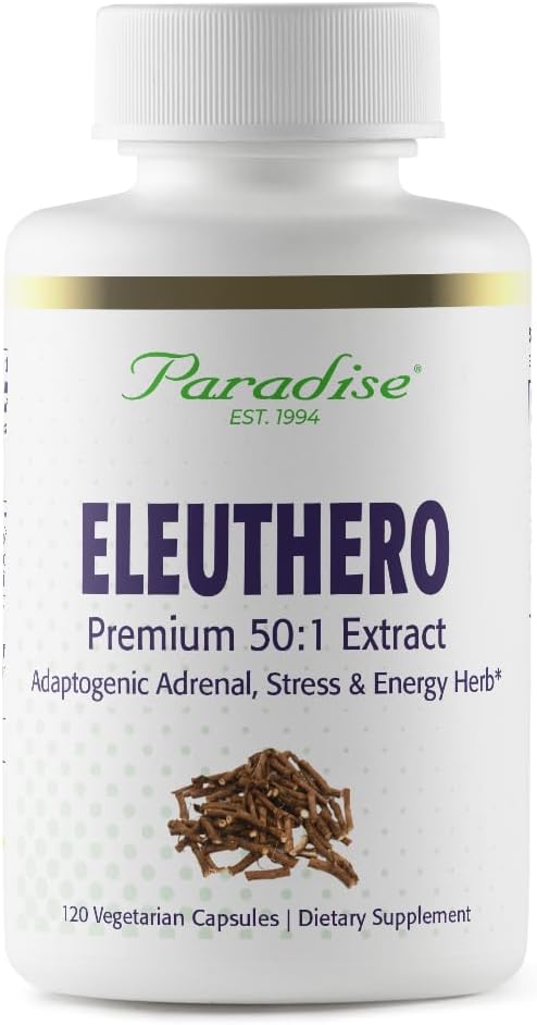 Paradise Herbs Eleuthero Root Extract, Adaptogen Supplement, Super Potent, Ultra Pure, Vegan, Non GMO, 120 Vegetarian Capsules
