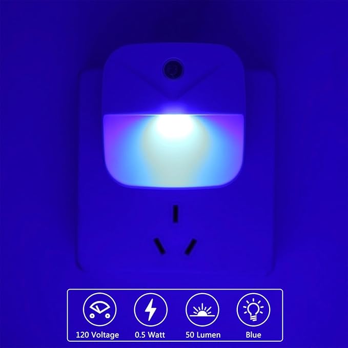 KINUR 6 Pack LED Blue Night Light Plug in, Dusk to Dawn Sensor Automatic on and Off, Energy efficient, Soft Glow nightlights for Kids, Nursery, Bedroom, Bathroom, Hallway, Stairs, Kitchen