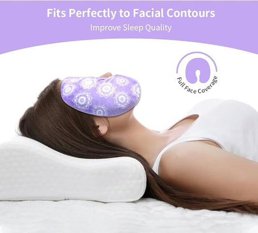 Heated Face Mask, Microwave Heating Pad for Face, Sinus Mask for Migraine, Tension, Stress, Headache, Relaxation (Purple with Flowers)