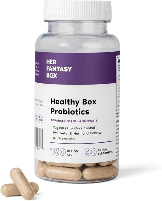 Her Fantasy Box | Vaginal Probiotics for Women – Prebiotics + Advanced Lactobacillus Blend – Hormonal Balance, PMS Relief & UTI Prevention – Feminine Health Support with Cranberry & D-Mannose