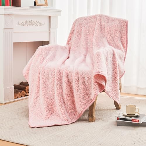 EMME Fuzzy Blanket Soft Fleece Throw Blankets for Women, Fluffy Sherpa Throws(Plush Pink,108"x90")