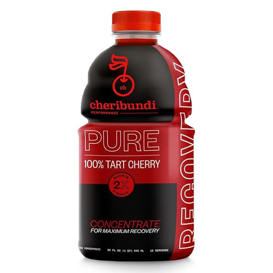 Cheribundi | 100% Tart Cherry Juice Pure Concentrate Multiserve | 32 Fluid Ounce Bottle for Maximum Recovery with 480 Tart Cherries | 100 Calories, 0 Preservatives, Non-GMO | 32 fl oz