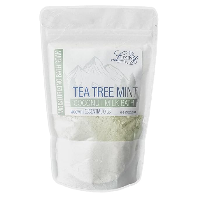 Vegan Milk Bath Soak Made with Coconut Milk Powder & Sweet Almond Oil Which Creates A Bath Bomb Dust Soothing Fizz, 8oz (Tea Tree Mint)