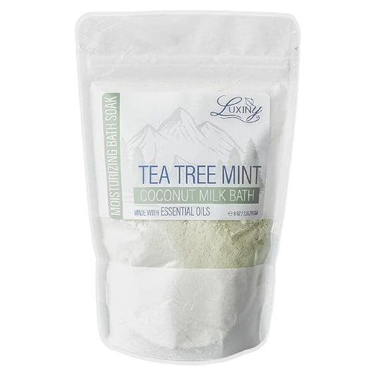 Vegan Milk Bath Soak Made with Coconut Milk Powder & Sweet Almond Oil Which Creates A Bath Bomb Dust Soothing Fizz, 8oz (Tea Tree Mint)