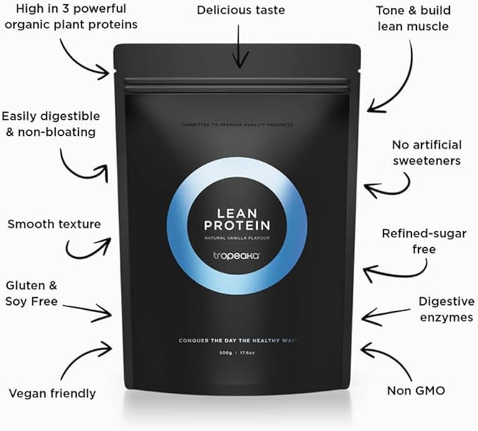 Tropeaka Plant Based Lean Protein Powder for Smoothies & Shakes - Vanilla - Vegan Protein for Men & Women, Gluten Free, Dairy Free, Non-GMO, 17.6oz (20 Servings)