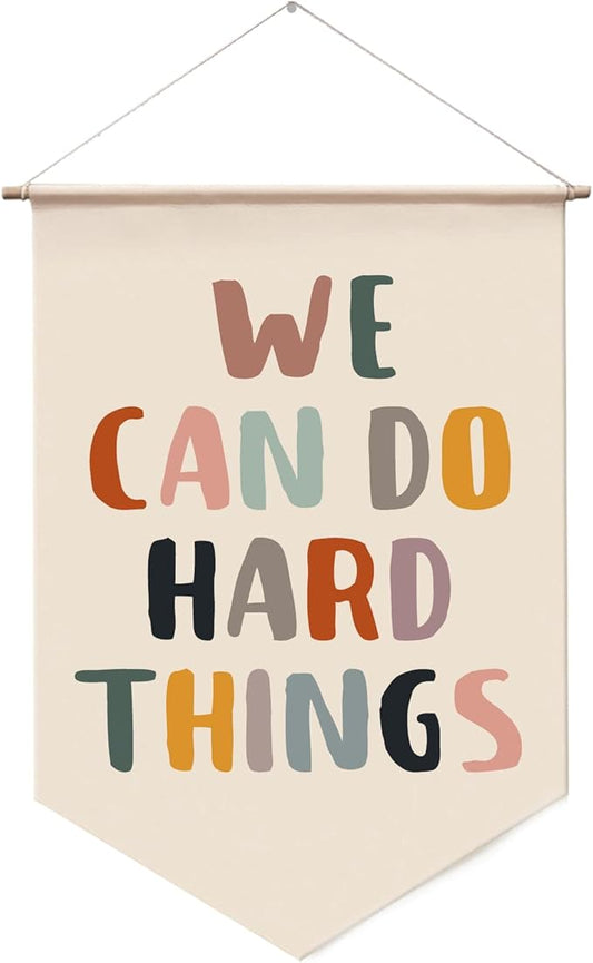 We Can Do Hard Things Wall Hanging, Classroom Wall Decor, Positive Quotes, Kids Affirmation, Kids Room Wall Hanging Banners, Positive Classroom Decor, Playroom Wall Decor