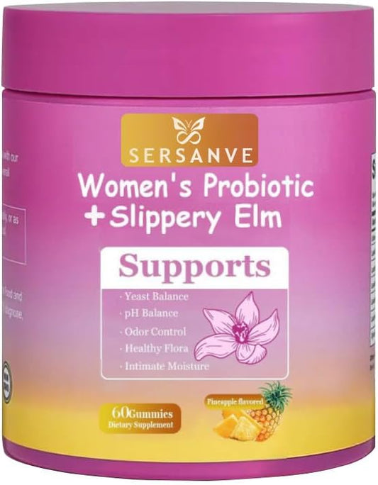 Her Juicy Feminine Probiotics Gummies for Women | Pineapple Flavor | Supports pH Balance, Gut Health & Immune System | with Slippery Elm, Vegan