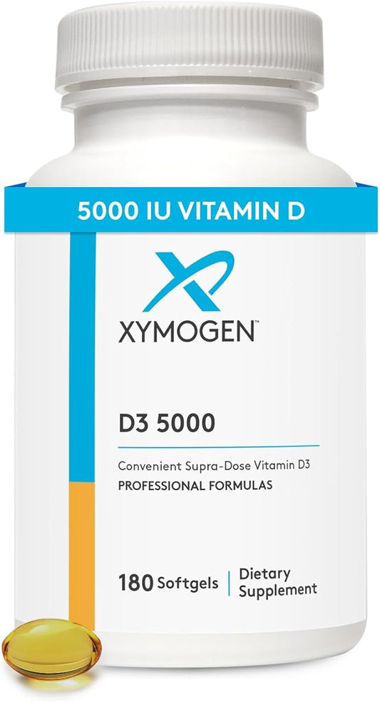 XYMOGEN D3 5000 - Bioavailable Vitamin D3 5000 IU (125 mcg) - High Potency Vitamin D Supplement to Support Immune Health, Bone + Heart Health (180 Softgels)