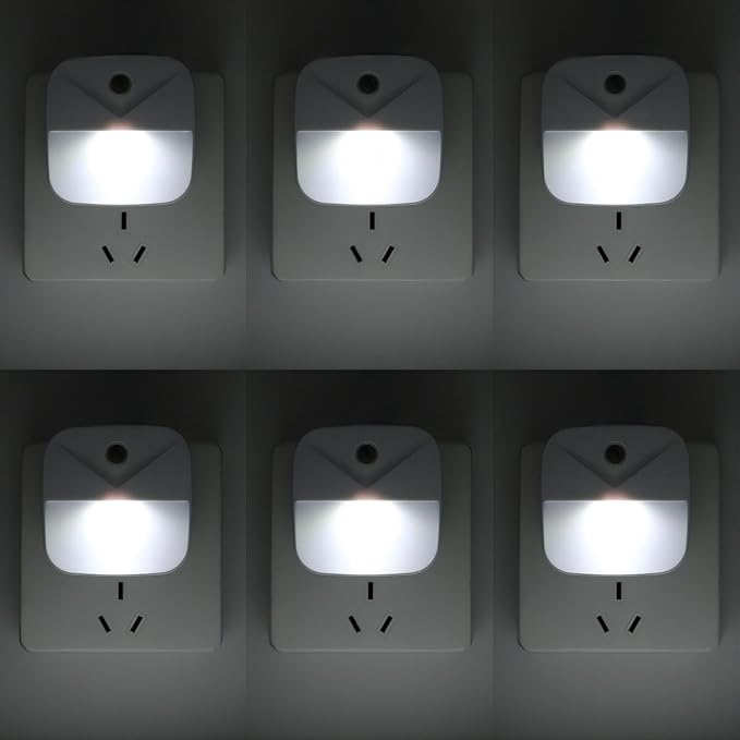 KINUR 6 Pack LED Night Light Plug into Wall, Daylight White Color Dusk to Dawn Sensor Automatic on and Off for Kids, Nursery, Bedroom, Bathroom, Hallway, Stairs, Kitchen