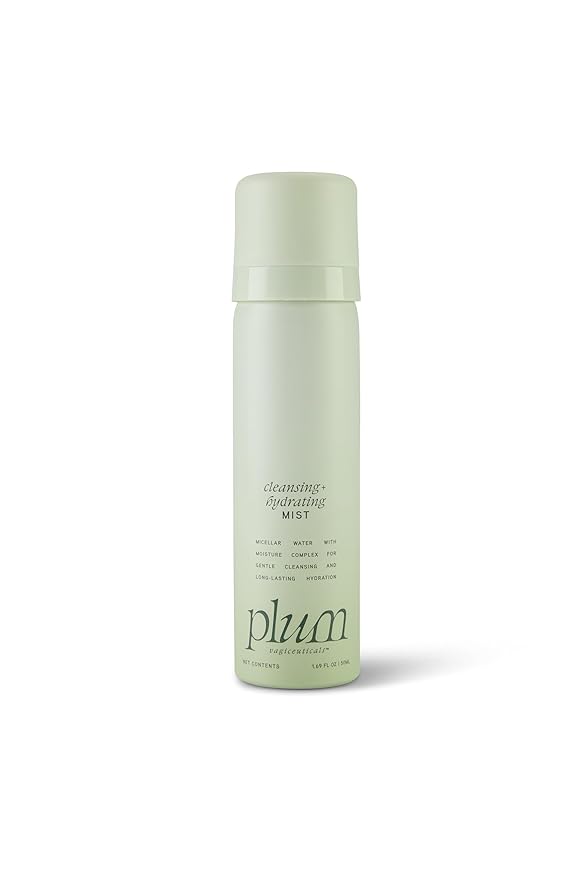 Plum's Cleansing + Hydrating Feminine Mist | Micellar Water & Hyaluronic Acid | Soothing Polypore Mushroom | pH-Balanced Vaginal Cleanser & Moisturizer | 1.6 oz