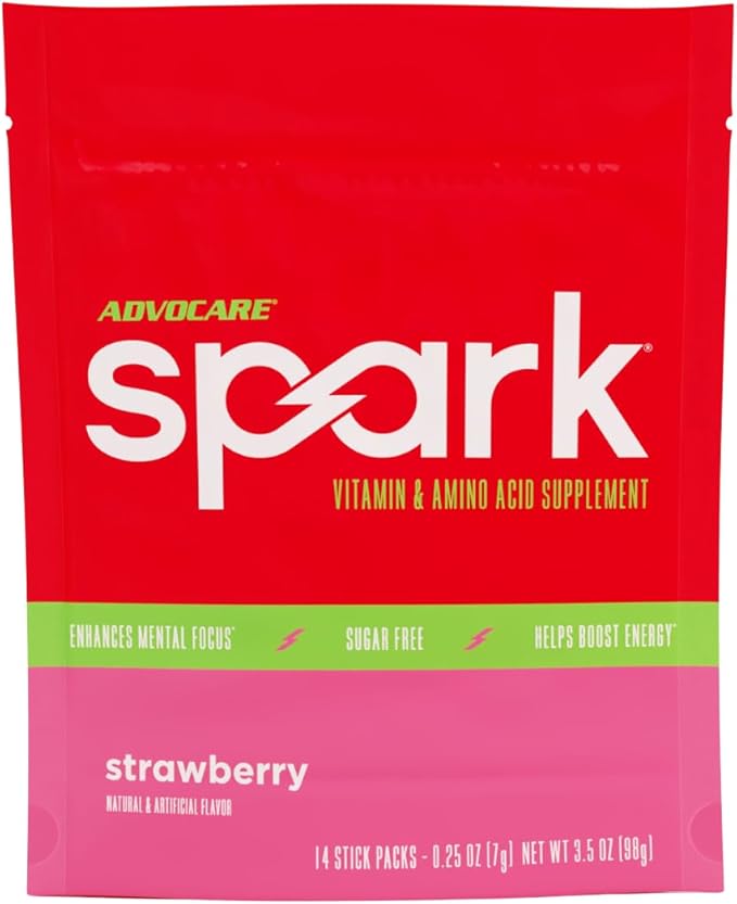 AdvoCare Spark Vitamin & Amino Acid Supplement - Focus & Energy Drink Powder Mix with Vitamin A, B-6, C & E - Also Includes L-Carnitine & L-Tyrosine - Strawberry, 14 Stick Packs