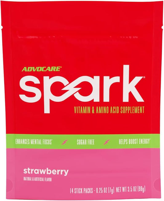 AdvoCare Spark Vitamin & Amino Acid Supplement - Focus & Energy Drink Powder Mix with Vitamin A, B-6, C & E - Also Includes L-Carnitine & L-Tyrosine - Strawberry, 14 Stick Packs