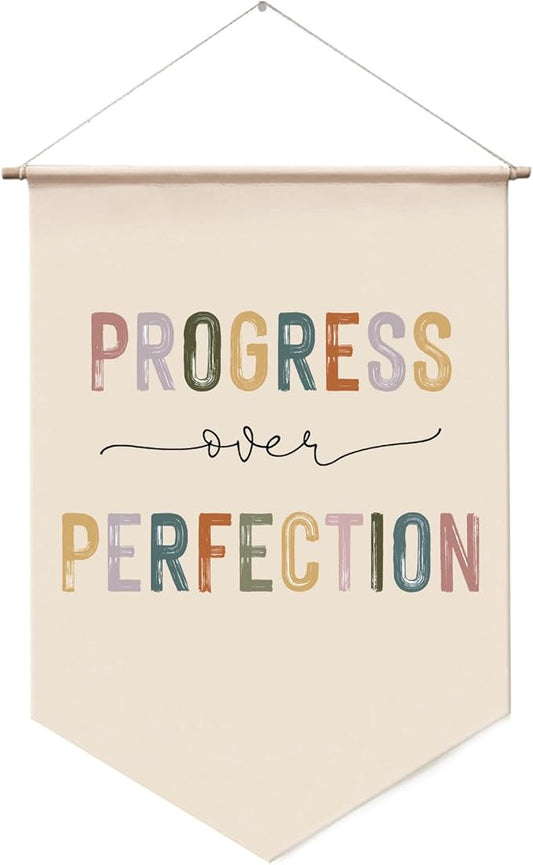 Progress Over Perfection Wall Hanging, Classroom Wall Decor, Kids Motivational, Inspirational Office Decor, Kid's Room Decor, Teacher Gift, Boho Classroom Wall Banner