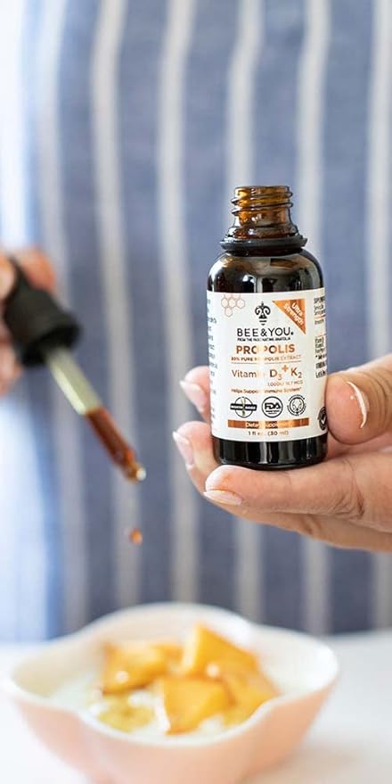 BEE and You 100% Natural Propolis Extract | Vitamin D3 K2 High Potency, Immune Support Supplement, Antioxidants, Natural Detox, Keto, Paleo, Gluten-Free | 1 Fl Oz