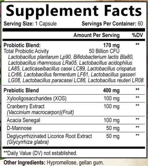 Built by Nature Vaginal Probiotics for Women – pH Balance & Feminine Health with Prebiotics, Lactobacillus & Cranberry Extract – 50 Billion CFU – Support UT, Vaginal Odor & Flora – 60 Capsules