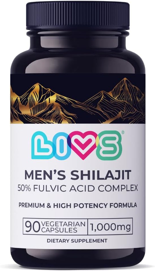 Pure Himalayan Shilajit for Men 1000mg per Serving with 50% Fulvic Acid | Supports Energy, Immune Health & Vitality | Vegan, Gluten-Free, with Probiotics – 180 Capsules