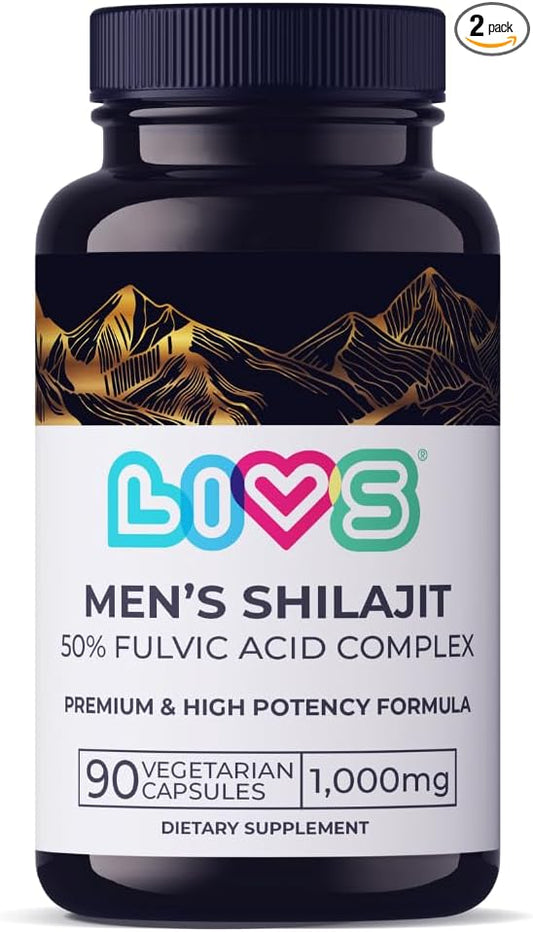 Pure Himalayan Shilajit for Men 1000mg per Serving with 50% Fulvic Acid | Supports Energy, Immune Health & Vitality | Vegan, Gluten-Free, with Probiotics – 180 Capsules