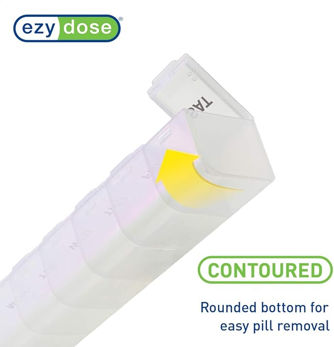 EZY DOSE Weekly (7-Day) Daily Pill Organizer, Vitamin Planner, and Medicine Container, Large Compartments, Easy to Open, Travel Friendly, Includes One Black and One White (2 Pack), Made in The USA