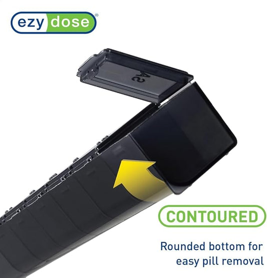 EZY DOSE Weekly (7-Day) Daily Pill Case, Medicine Planner, Vitamin Organizer, Supplement Container, Convenient and Easy to Use, Large Compartments, Travel Friendly, Black, Made in the USA, BPA Free