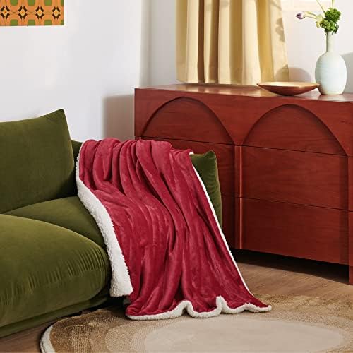 Bedsure GentleSoft Sherpa Fleece Throw Blanket for Couch - Thick and Warm, Soft Fuzzy Plush Throw Christmas Blanket for Winter, Red, 50x60 Inches