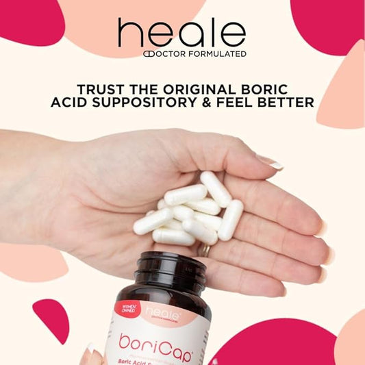 BoriCap - Boric Acid Suppositories for Women - 600 mg - Vaginal Health & Balance, Itch & Odor - Natural Relief - Feminine Care - Feminine Hygiene Products - Made in USA by Heale - 30 Capsules