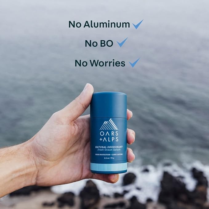Oars + Alps Aluminum Free Deodorant for Men and Women, Dermatologist Tested and Made with Clean Ingredients, Vegan, Fresh Ocean Splash, 2 Pack, 2.6 Oz Each