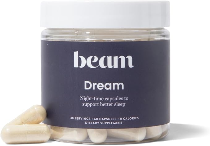 Beam Dream Sleep Capsules, Sleep Supplement, Sleep Aids for Adults, Contains Magnesium, Melatonin, L Theanine, Apigenin, Natural Sleep Aid, Vegan, Non GMO, Dairy Free, 3rd Party Tested, 30 Servings