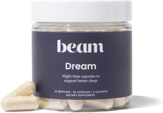 Beam Dream Sleep Capsules, Sleep Supplement, Sleep Aids for Adults, Contains Magnesium, Melatonin, L Theanine, Apigenin, Natural Sleep Aid, Vegan, Non GMO, Dairy Free, 3rd Party Tested, 30 Servings