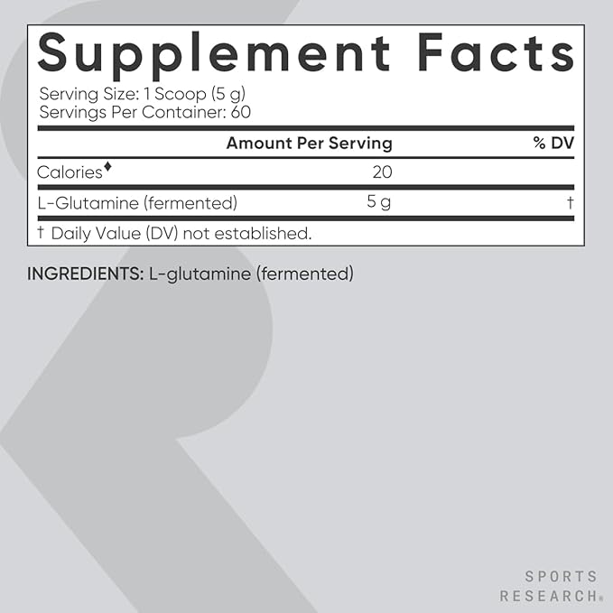Sports Research L-Glutamine - Workout Recovery, Immune Health & Gut Health Support - 5 G Per Serving - 10.58 Oz