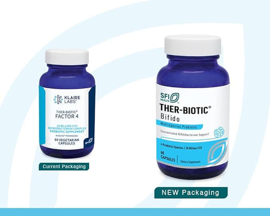 Klaire Labs SFI Health Ther-Biotic Factor 4-100% Bifidobacterium Probiotic - Bifidobacterium Bifidum with Breve, Lactis & Longum - Immune & Gut Health Support - Hypoallergenic (60 Caps / 2 Pack)