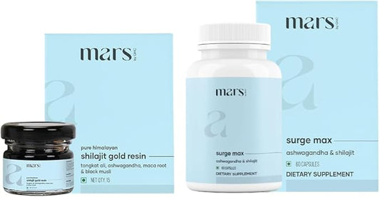mars by GHC Power Pack Combo Pack | Shilajit Resin Gold & SurgeMax Capsules (60 Count) | Powered with Gokshura & Safed Musli | Supports Vitality, Energy & Overall Well-Being | Good Health Company