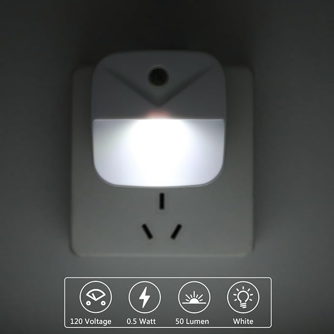 KINUR 6 Pack LED Night Light Plug into Wall, Daylight White Color Dusk to Dawn Sensor Automatic on and Off for Kids, Nursery, Bedroom, Bathroom, Hallway, Stairs, Kitchen