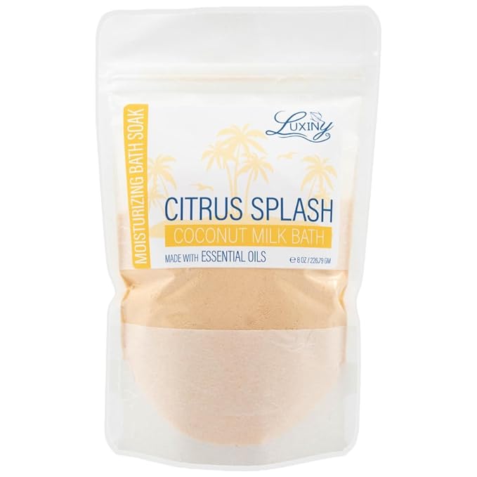 Vegan Milk Bath Soak Made with Moisturizing Coconut Milk Powder, Essential Oil, & Sweet Almond Oil for Bath Bomb Dust Soothing Fizz & Relaxing Soak, 8 oz. (Citrus Splash)