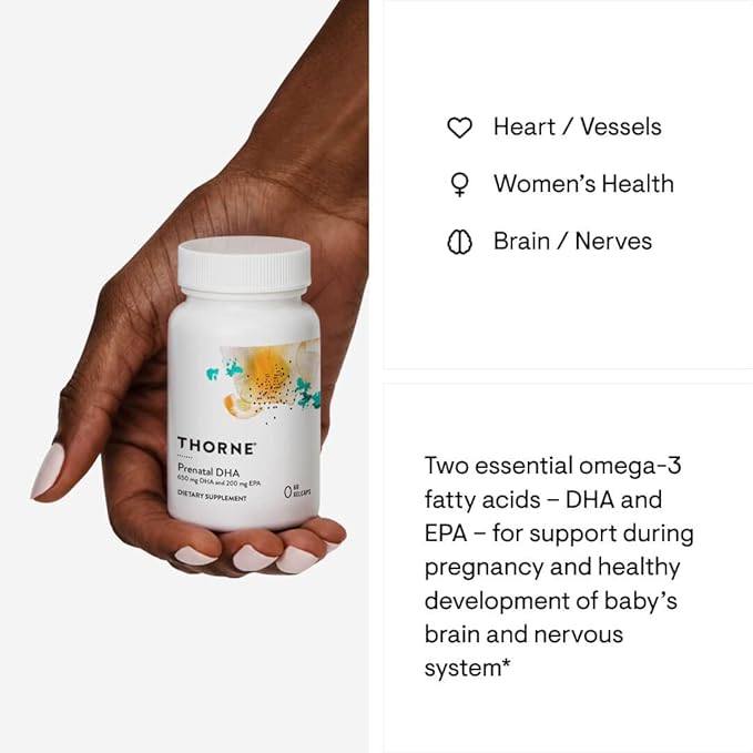 THORNE - Prenatal DHA - 650 mg DHA and 200 mg of EPA - Supports Baby’s Brain and Nervous System Development from Pregnancy to Nursing* - 60 Capsules