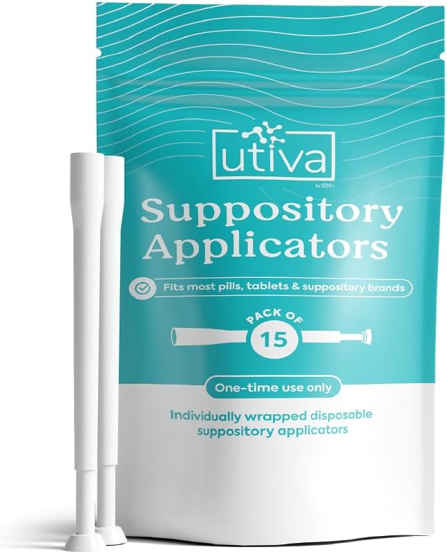 Szio+ Utiva Suppository Applicator for Women - Disposable Vaginal Suppository Applicators - Hygienic Individually Wrapped - Feminine Treatment, 15 Disposable Vaginal Inserts