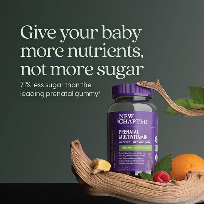 New Chapter Prenatal Multivitamin Gummies – 71% Less Sugar, Prenatal Gummies for Mom & Healthy Baby with Methylfolate, Vitamin D3, Choline + Ginger, Non-GMO, Gluten Free, Berry Citrus, 90ct