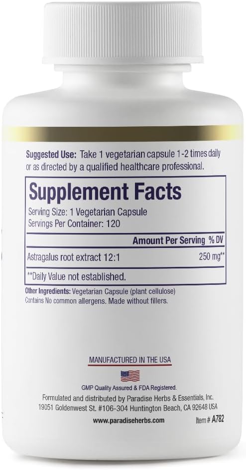 Paradise Herbs Astragalus Extract, Vegetarian Capsules for Energy, Digestive & Immune Health, Non GMO, Gluten Free, 120 Capsules