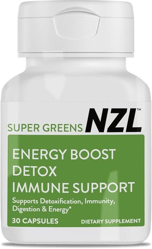 NZL Super Greens Capsules, Fruit and Veggie Supplement, New Zealand Green Superfood Energy, Essential Veggies, Antioxidants, Enzymes, Detox & Cleanse, 30 Capsules