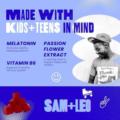 SAM+LEO Sleep - Passionflower, Vitamin B6 & Melatonin Gummies for Kids & Teens - All Natural & Vegan Relaxation & Sleep Gummies for Kids - Passion Fruit Flavor - 60/ct