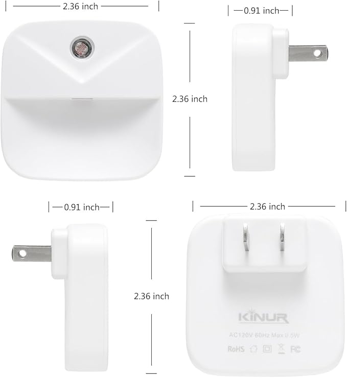 KINUR 6 Pack LED Night Light Plug into Wall, Daylight White Color Dusk to Dawn Sensor Automatic on and Off for Kids, Nursery, Bedroom, Bathroom, Hallway, Stairs, Kitchen