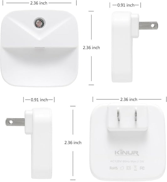 KINUR 6 Pack LED Night Light Plug into Wall, Daylight White Color Dusk to Dawn Sensor Automatic on and Off for Kids, Nursery, Bedroom, Bathroom, Hallway, Stairs, Kitchen