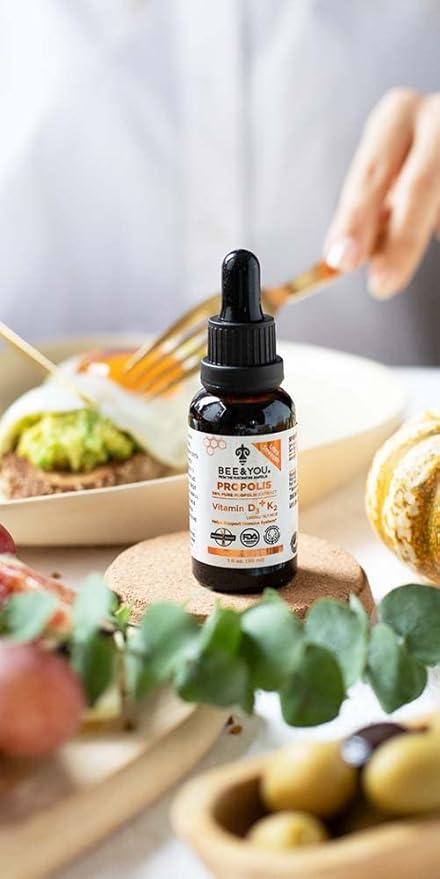 BEE and You 100% Natural Propolis Extract | Vitamin D3 K2 High Potency, Immune Support Supplement, Antioxidants, Natural Detox, Keto, Paleo, Gluten-Free | 1 Fl Oz