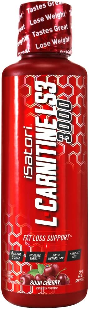 iSatori L-Carnitine LS3 3000, Liquid L-Carnitine with Acetyl L-Carnitine, L-Carnitine L-Tartrate, Stimulant Free Pre Workout, No Calories, Sugar, Gluten, Keto-Friendly, Sour Cherry (32 Servings)