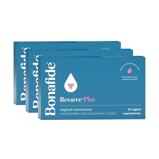 Revaree Plus by Bonafide. Vaginal Moisturizer with 10mg Hyaluronic Acid & Soothing Sweet Almond Oil. — 3-Month Supply (30 Inserts)