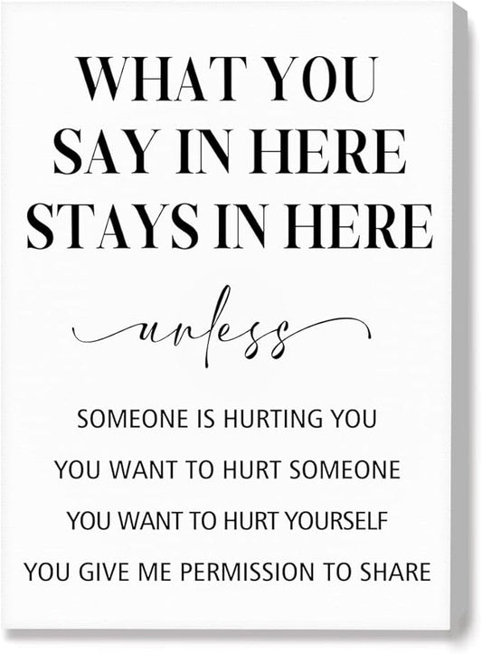 JANLAN What You Say in Here Stays in Here Wall Art,Therapy Office Decor,Inspirational Mental Health Canvas Wall Art for Therapy Office Home Nursery Classroom Wall Decor